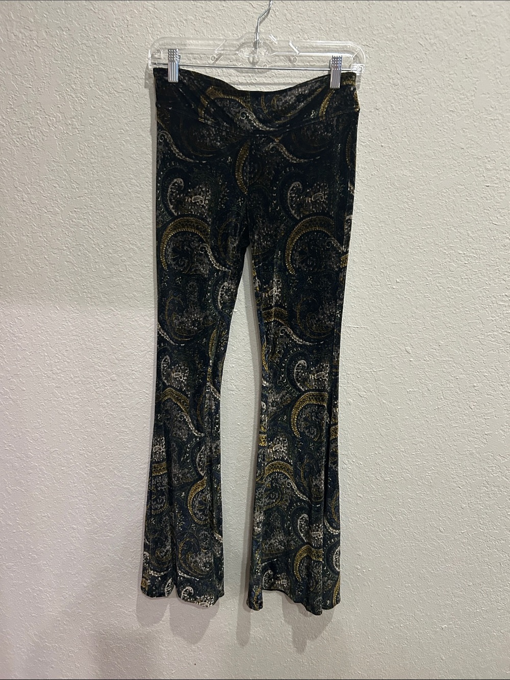 Free People Black and Gold Paisley Flare Pants